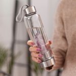 Natural Quartz Elixir Gemstone Infuser Glass Crystal Water Bottle